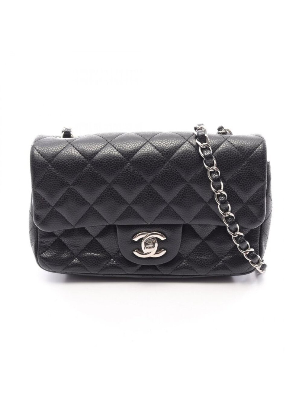 Chanel Shoulder Bag Mini Quilted Black Caviar Leather Chain